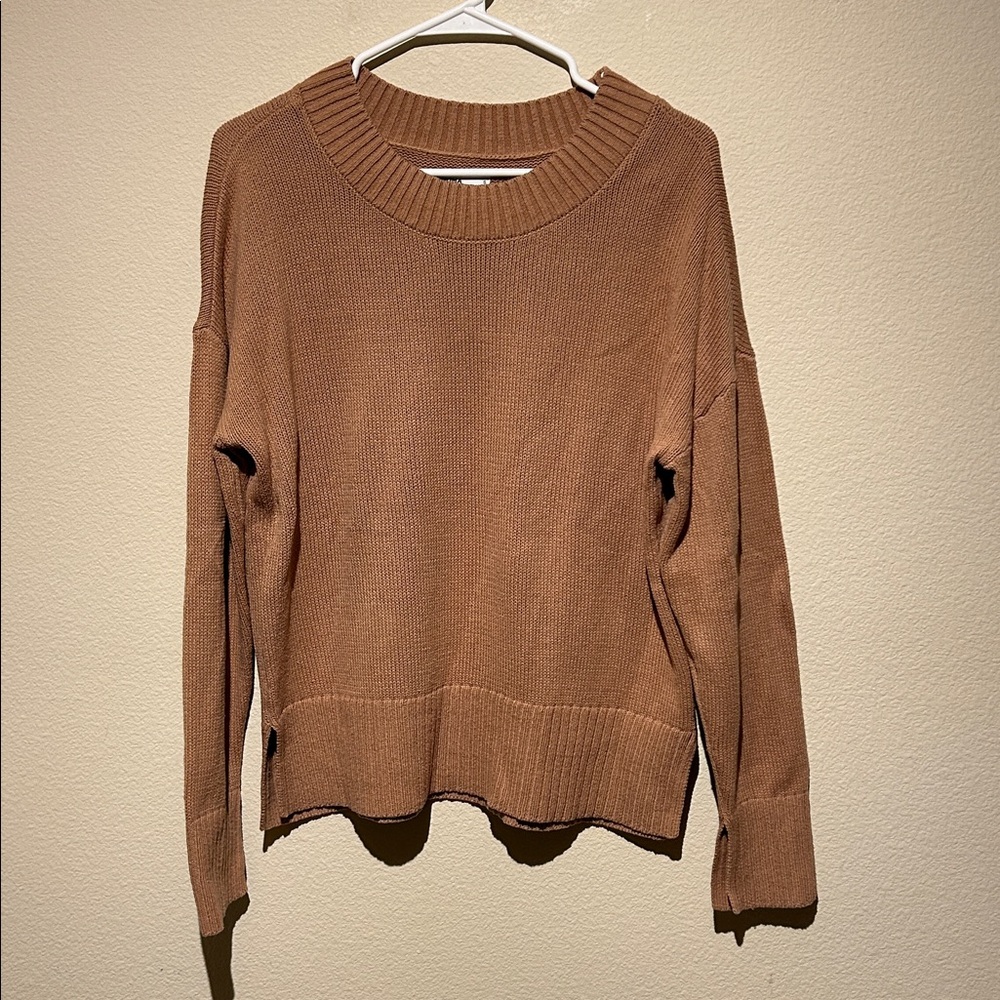 Sonoma Women's Brown Slit Crew Neck Sweater